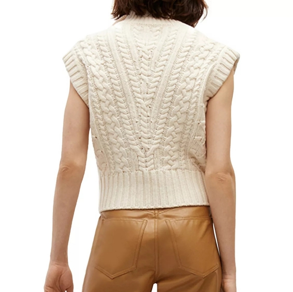 Veronica Beard Holton Button-Embellished Cable-Knit Wool Vest View 2